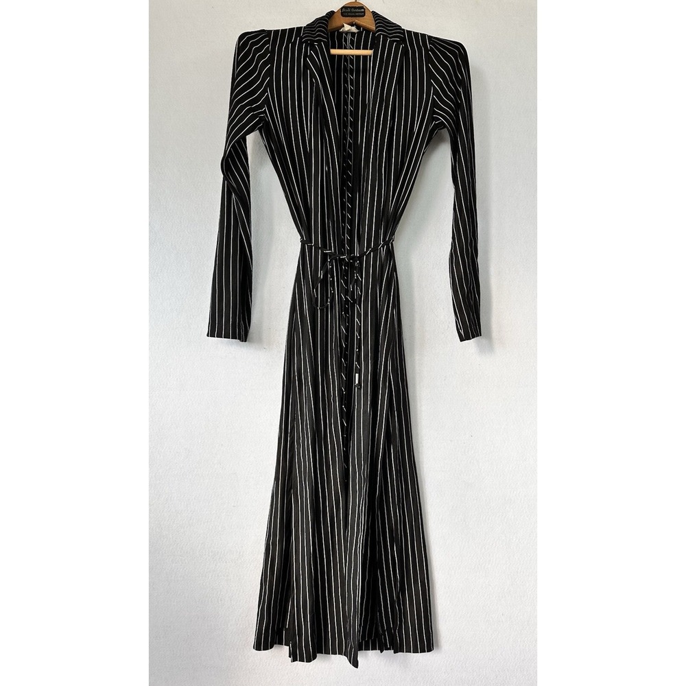 Hem Thread Open Shirt Dress Striped Black Business Capsule Long Women's Small